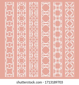 Vector set of line borders with geometric repeating texture. Isolated design elements for page decoration, headline, banners, wedding invitation cards. Fashion white lace collection