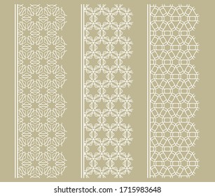 Vector set of line borders with geometric repeating texture. Isolated design elements for page decoration, headline, banners, wedding invitation cards. Fashion white lace collection