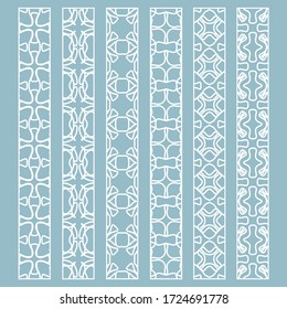 Vector set of line borders with geometric repeating texture. Isolated design elements for page decoration, headline, banners, wedding invitation cards. Fashion white lace collection