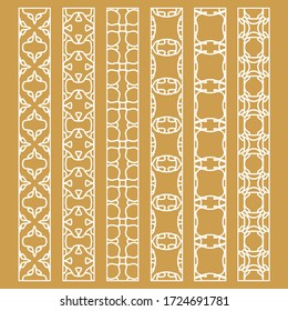 Conjunto vectorial de bordes de línea con textura repetitiva geométrica. Elementos de diseño aislados para la decoración de páginas, titular, banners, tarjetas de invitación para bodas. Colección de encajes blancos de moda