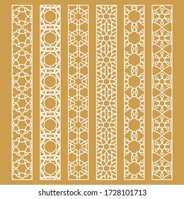 Vector set of line borders with geometric repeating texture. Isolated design elements for page decoration, headline, banners, wedding invitation cards. Fashion white lace collection