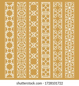 Vector set of line borders with geometric repeating texture. Isolated design elements for page decoration, headline, banners, wedding invitation cards. Fashion white lace collection
