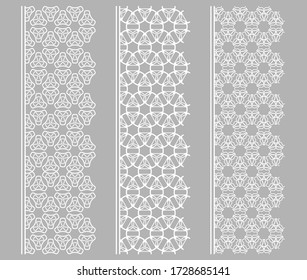 Vector set of line borders with geometric repeating texture. Isolated design elements for page decoration, headline, banners, wedding invitation cards. Fashion white lace collection