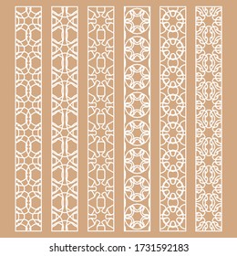 Vector set of line borders with geometric repeating texture. Isolated design elements for page decoration, headline, banners, wedding invitation cards. Fashion white lace collection