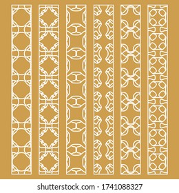 Vector set of line borders with geometric repeating texture. Isolated design elements for page decoration, headline, banners, wedding invitation cards. Fashion white lace collection