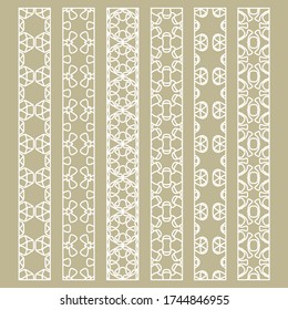 Vector set of line borders with geometric repeating texture. Isolated design elements for page decoration, headline, banners, wedding invitation cards. Fashion white lace collection