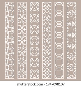 Vector set of line borders with geometric repeating texture. Isolated design elements for page decoration, headline, banners, wedding invitation cards. Fashion white lace collection