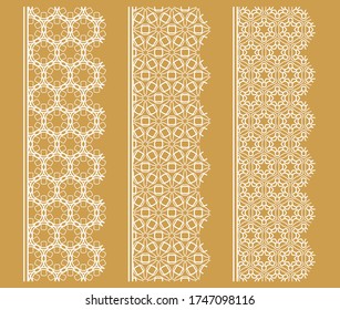 Vector set of line borders with geometric repeating texture. Isolated design elements for page decoration, headline, banners, wedding invitation cards. Fashion white lace collection