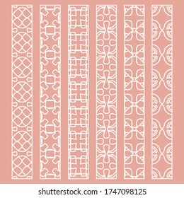 Vector set of line borders with geometric repeating texture. Isolated design elements for page decoration, headline, banners, wedding invitation cards. Fashion white lace collection