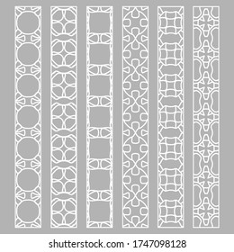 Vector set of line borders with geometric repeating texture. Isolated design elements for page decoration, headline, banners, wedding invitation cards. Fashion white lace collection