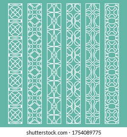Vector set of line borders with geometric repeating texture. Isolated design elements for page decoration, headline, banners, wedding invitation cards. Fashion white lace collection