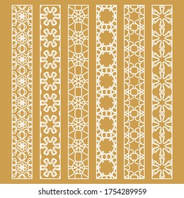 Vector set of line borders with geometric repeating texture. Isolated design elements for page decoration, headline, banners, wedding invitation cards. Fashion white lace collection