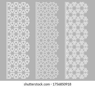 Vector set of line borders with geometric repeating texture. Isolated design elements for page decoration, headline, banners, wedding invitation cards. Fashion white lace collection