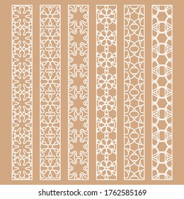 Vector set of line borders with geometric repeating texture. Isolated design elements for page decoration, headline, banners, wedding invitation cards. Fashion white lace collection