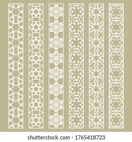 Vector set of line borders with geometric repeating texture. Isolated design elements for page decoration, headline, banners, wedding invitation cards. Fashion white lace collection