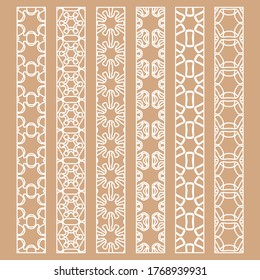 Vector set of line borders with geometric repeating texture. Isolated design elements for page decoration, headline, banners, wedding invitation cards. Fashion white lace collection