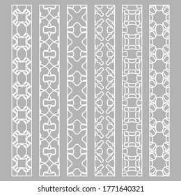 Vector set of line borders with geometric repeating texture. Isolated design elements for page decoration, headline, banners, wedding invitation cards. Fashion white lace collection