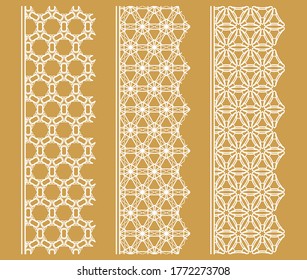Conjunto vectorial de bordes de línea con textura repetitiva geométrica. Elementos de diseño aislados para la decoración de páginas, titular, banners, tarjetas de invitación para bodas. Colección de encajes blancos de moda
