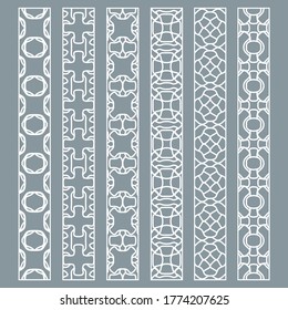 Vector set of line borders with geometric repeating texture. Isolated design elements for page decoration, headline, banners, wedding invitation cards. Fashion white lace collection