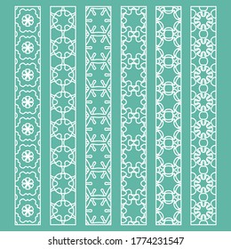 Vector set of line borders with geometric repeating texture. Isolated design elements for page decoration, headline, banners, wedding invitation cards. Fashion white lace collection