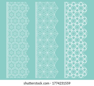 Vector set of line borders with geometric repeating texture. Isolated design elements for page decoration, headline, banners, wedding invitation cards. Fashion white lace collection
