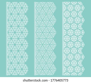 Vector set of line borders with geometric repeating texture. Isolated design elements for page decoration, headline, banners, wedding invitation cards. Fashion white lace collection