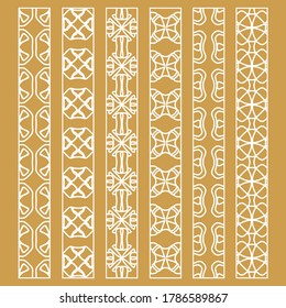Vector set of line borders with geometric repeating texture. Isolated design elements for page decoration, headline, banners, wedding invitation cards. Fashion white lace collection