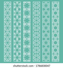 Vector set of line borders with geometric repeating texture. Isolated design elements for page decoration, headline, banners, wedding invitation cards. Fashion white lace collection