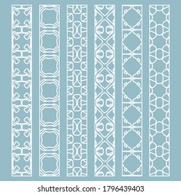 Vector set of line borders with geometric repeating texture. Isolated design elements for page decoration, headline, banners, wedding invitation cards. Fashion white lace collection