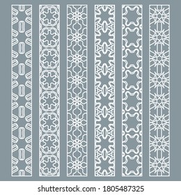 Vector set of line borders with geometric repeating texture. Isolated design elements for page decoration, headline, banners, wedding invitation cards. Fashion white lace collection