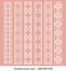 Vector set of line borders with geometric repeating texture. Isolated design elements for page decoration, headline, banners, wedding invitation cards. Fashion white lace collection