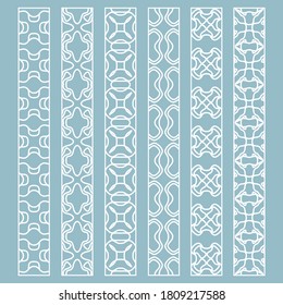 Vector set of line borders with geometric repeating texture. Isolated design elements for page decoration, headline, banners, wedding invitation cards. Fashion white lace collection