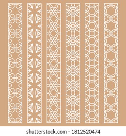 Vector set of line borders with geometric repeating texture. Isolated design elements for page decoration, headline, banners, wedding invitation cards. Fashion white lace collection