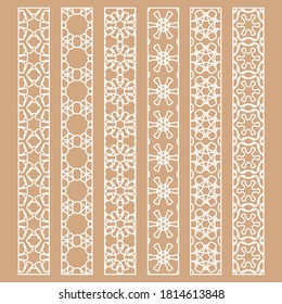 Vector set of line borders with geometric repeating texture. Isolated design elements for page decoration, headline, banners, wedding invitation cards. Fashion white lace collection