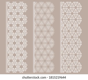 Vector set of line borders with geometric repeating texture. Isolated design elements for page decoration, headline, banners, wedding invitation cards. Fashion white lace collection