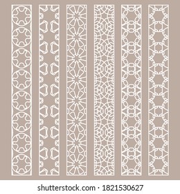 Vector set of line borders with geometric repeating texture. Isolated design elements for page decoration, headline, banners, wedding invitation cards. Fashion white lace collection