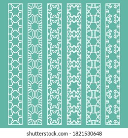 Vector set of line borders with geometric repeating texture. Isolated design elements for page decoration, headline, banners, wedding invitation cards. Fashion white lace collection
