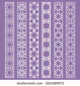 Vector set of line borders with geometric repeating texture. Isolated design elements for page decoration, headline, banners, wedding invitation cards. Fashion white lace collection