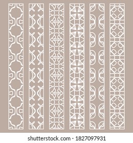 Vector set of line borders with geometric repeating texture. Isolated design elements for page decoration, headline, banners, wedding invitation cards. Fashion white lace collection
