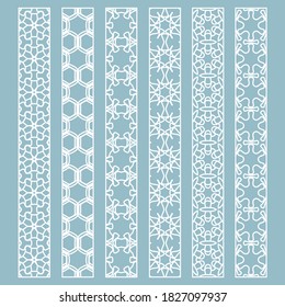 Vector set of line borders with geometric repeating texture. Isolated design elements for page decoration, headline, banners, wedding invitation cards. Fashion white lace collection
