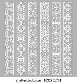Vector set of line borders with geometric repeating texture. Isolated design elements for page decoration, headline, banners, wedding invitation cards. Fashion white lace collection