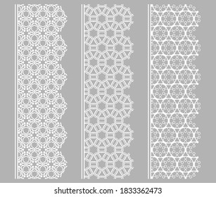Vector set of line borders with geometric repeating texture. Isolated design elements for page decoration, headline, banners, wedding invitation cards. Fashion white lace collection