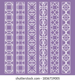 Vector set of line borders with geometric repeating texture. Isolated design elements for page decoration, headline, banners, wedding invitation cards. Fashion white lace collection