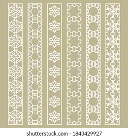 Vector set of line borders with geometric repeating texture. Isolated design elements for page decoration, headline, banners, wedding invitation cards. Fashion white lace collection