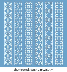 Vector set of line borders with geometric repeating texture. Isolated design elements for page decoration, headline, banners, wedding invitation cards. Fashion white lace collection