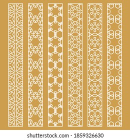 Vector set of line borders with geometric repeating texture. Isolated design elements for page decoration, headline, banners, wedding invitation cards. Fashion white lace collection
