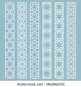 Vector set of line borders with geometric repeating texture. Isolated design elements for page decoration, headline, banners, wedding invitation cards. Fashion white lace collection