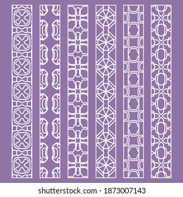 Vector set of line borders with geometric repeating texture. Isolated design elements for page decoration, headline, banners, wedding invitation cards. Fashion white lace collection