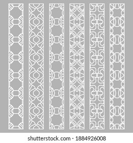 Vector set of line borders with geometric repeating texture. Isolated design elements for page decoration, headline, banners, wedding invitation cards. Fashion white lace collection