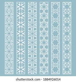 Vector set of line borders with geometric repeating texture. Isolated design elements for page decoration, headline, banners, wedding invitation cards. Fashion white lace collection